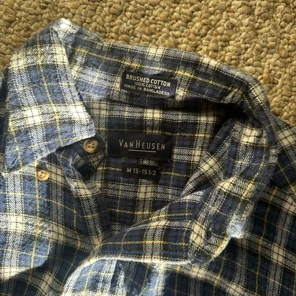 Van Heusen Flannel Plaid Button-Up Shirt Blue Button-Down Collar M 15-15 1/2 - Picture 2 of 4